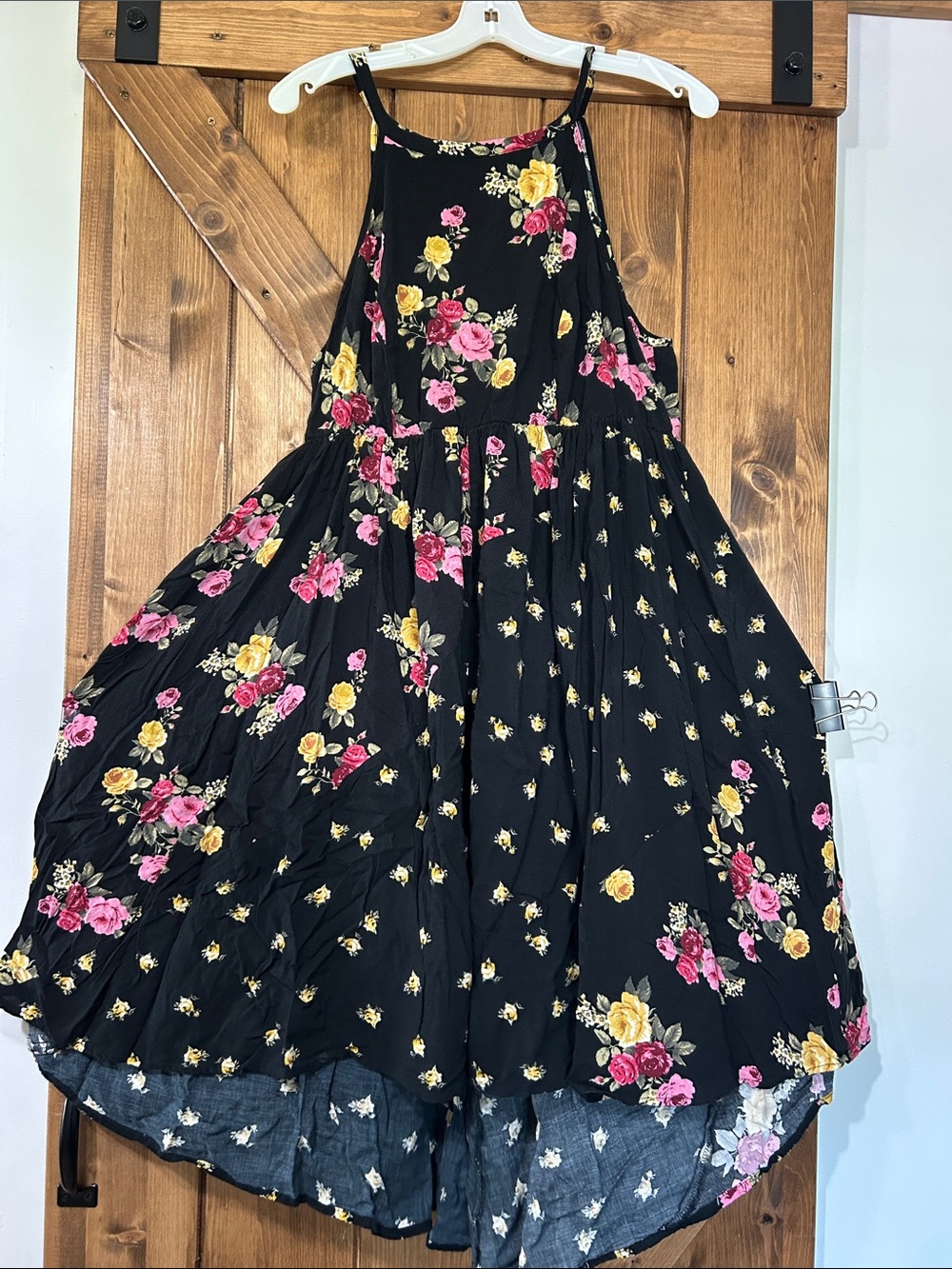 torrid Black Floral Halter Dress with Pink & Yellow Roses